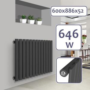 Aquamarin® Radiateur Horizontal-à Panneau Plat Simple 600x886x52mm Acier Anthracite-Chauffage Central pour Salle de Bain Cuisine