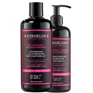 Kerargan - Duo Shampoing & Soin Sans Rinçage Kératine pour Cheveux Abîmés - Fortifie Protège - Sans Sulfate - 500ml+350ml