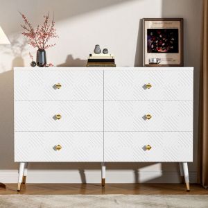 Buffet Bahut de Salon Buffet Blanc avec 6 tiroirs Style Moderne Commode Armoire de Rangement120x40x80cm