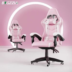 BIGZZIA Fauteuil de Bureau - Chaise Gaming - Siège de Bureau Réglable Gaming Racing - avec coussin et dossier inclinable Rose