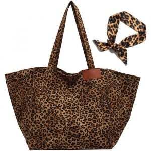Sac fourre-tout imprim&eacute; l&eacute;opard Sac &agrave; main en toile Sac &agrave; bandouli&egrave;re pour femme Grand sac &agrave; bandouli&egrave;re Personnalit&eacute;s Sac Label