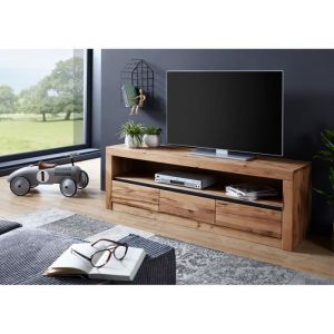Meuble TV - Bois massif de ch&ecirc;ne sauvage huil&eacute; (Bois naturel) - MONTREUX 104