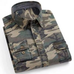 Chemise Camouflage Homme Manches Longue en Coton Casual Chemise Cargo Militaire Avec Poches