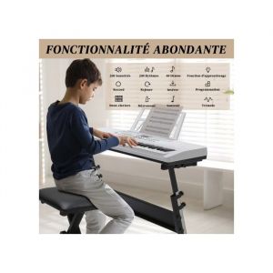 ALIGHTUP- Clavier à 61 touches avec Z support de piano + banc de pianoécran LED 3 modes denseignement pour débutants - Blanc