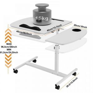 MIPAN.Bureau - Rehausse Bureau. Bureau dordinateur.Avec Roues+Emplacement pour carte+Barre+Porte-gobelet.Blanc