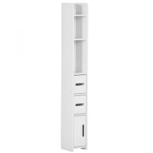 kleankin - Meuble colonne de salle de bain - Bois - 15x17x120cm - Blanc