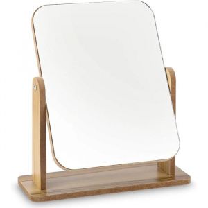 Miroir de Bureau en Bois 25 X 22CM Miroir de Table Rotatif &agrave; 360 Degr&eacute;s Miroir a Poser Haut Miroir avec Support D&eacute;tachable