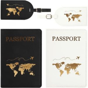 Porte PasseportPochette Passeport en Cuirétui housse de protection passeportProtège Passeport + Étiquettes à Bagagespour Avions
