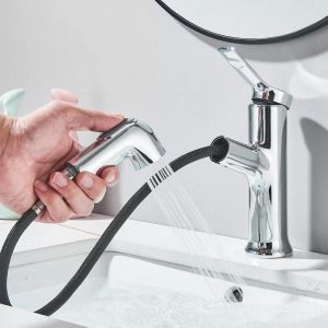 mitigeur de lavabo avec Douchette Extractible robinet Salle de Bains avec 2 Modes Découlement Deau DouchetteMitigeur Lavabo