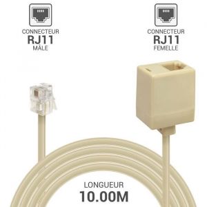 Rallonge t&eacute;l&eacute;phonique - RJ11 - 10m - Beige - Male vers femelle