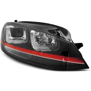 Paire feux phares VW Golf 7 12-17 Daylight led U-type Look GTI noir ligne rouge