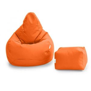 Loft 25 Fauteuil pouf de jeu pour le adultes - Pouf poire &agrave; dossier haut r&eacute;sistant &agrave; leau - Pouf chaise avec repose-pieds - Orange