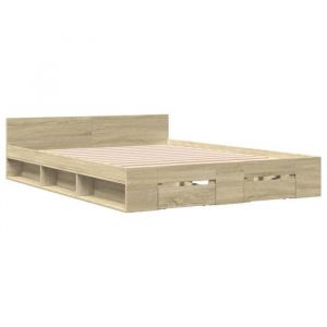 Cadre de lit - 2 personnes - et tiroirs - chêne sonoma - 140x200 cm - bois ingénierie LL285521