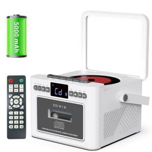 Lecteur CD cassette Boombox Bluetooth 5.1 avec batterie 5000 mAh lecteur CD rechargeable avec radio FM