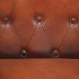 Fauteuil - AYNEFY - Marron - Cuir v&eacute;ritable - Style Vintage - Avec accoudoirs