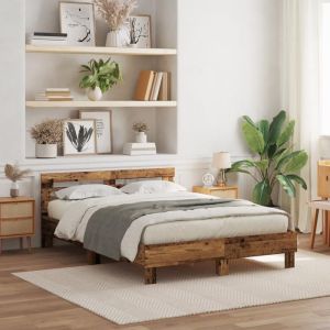 vidaXL Cadre de lit en bois Bois ancien Bois massif récupéré 140 x 200 cm 3333945