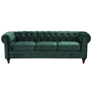 Canap&eacute; 3 places en velours vert CHESTERFIELD