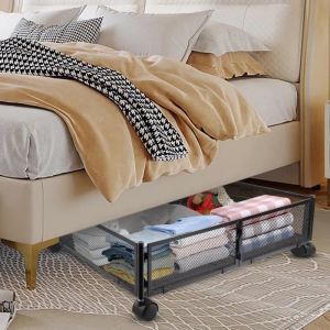 Bo&icirc;te de rangement sous le lit KEDIA en m&eacute;tal avec roulettes 60*40*17cm