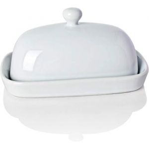 SWEEJAR Beurrier Céramique Avec Couvercle - Beurrier en Porcelaine Grand Capecité Pour Beurre - 18 x 115 x 9 cm - Blanc