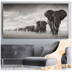 Toile Art Grande Taille Noir Blanc Afrique éléphants Animaux Toile Peinture Affiches Mur Photos Salon décor sans cadre 60x120cm