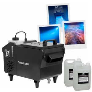 Pack Machine &agrave; fum&eacute;e lourde BoomTone DJ CIRRUS1000 1000W DMX T&eacute;l&eacute;commande - 2 Liquides AFX PROSMOKE5L-LOW Mariage Spectacle