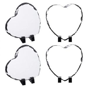 4 PièCes Ardoise SubliméE en Forme De Coeur Ardoise Vierge Ardoise avec PréSentoir pour Bricolage Cadre Photo Personnalisé