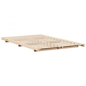 HSF&reg;Cadre de lit sur&eacute;lev&eacute; - sans matelas - sommier au sol Marron 140x190 cm - bois massif en pin - 2 personnes - 2 PLACE czd196841