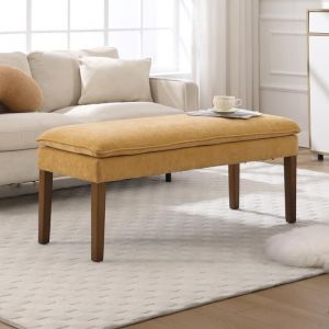 Ya-home Banquette Rembourr&eacute;e avec Pied en Bois Banc dEntr&eacute;e Moderne en Chenille Banquette de Lit Designe Banc de Cuisine Jaune