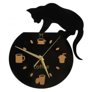 TMISHION Horloge murale silencieuse Horloge Murale de Cuisine Caf&eacute; Chat Effet 3D Horloge Murale &Eacute;tanche Sans luminaire pendule