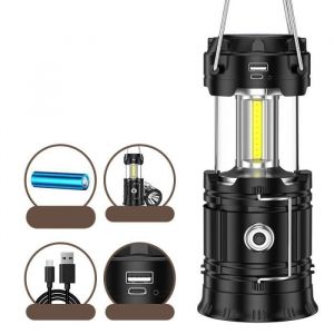 Lanterne de Camping Solaire Rechargeable Lampe de poche portable Étanche IPX4 -pour BivouacPêche Randonnée Urgence