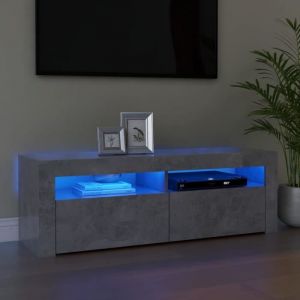 Meuble Meuble-HIFI Meuble TV Table basse de Salon Contemporain avec lumières LED Gris béton 120x35x40 cm®XZKALU®