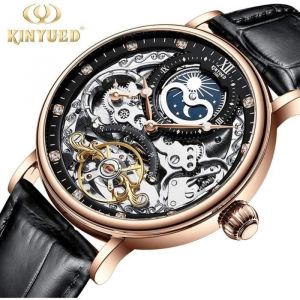 Montre Homme Noir Mécanique Squelette Remontage Automatique Cuir Etanche Montres Fond en Verre Chiffres Cadran Squelette Montre