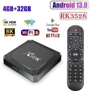 Android TV BoxBoitier iptv 4Go+32Go RK3528 Quad-Core Support 8k HD 3DWiFi6+BT5.0Boîtier Smart TV Android 13Lecteur Multimédia