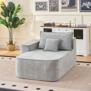 Chaise longue gris sans montage &ndash; Sofa confortable et doux avec coussin et poches lat&eacute;rales