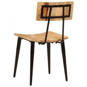 Chaises &agrave; manger en bois de manguier - WIENS - Lot de 2 - 44x40x80 cm - Bois de manguier massif - Cadre en fer - Brun