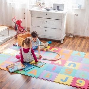 Tapis de puzzle en mousse pour bébé - QIAN - 36 dalles avec alphabet/chiffres - 32 x 32cm