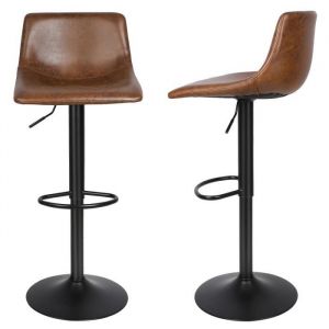 AMIVIALE. Deux Tabouret de bar carr&eacute; marron r&eacute;glables en hauteur et pivotant &agrave; 360&deg; - Tabouret de bar design et moderne