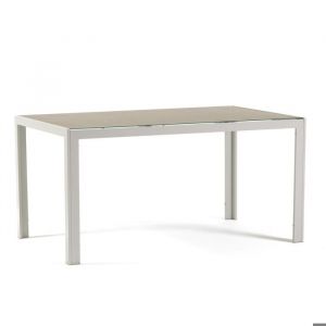 Table rectangulaire Milo d&rsquo;int&eacute;rieur/ext&eacute;rieur en aluminium et verre d&eacute;cor&eacute; 150x90 cm (Granit Blanc)