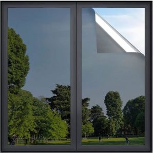 rabbitgoo Film Fenetre  Anti Regard Adhesif Effet Miroir sans Tain pour Vitre Papier Miroir Unique Anti UV Argent Noir 60x200cm