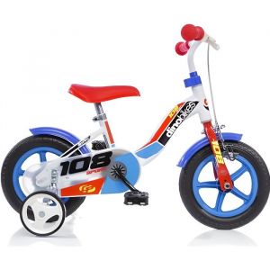 Vélo Enfant Dino Bikes 10 Pouces Blanc et Bleu - Frein Avant - Stabilisateurs