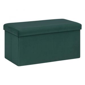 Pouf - Eazy Living - Alizee - Velours - Vert Foncé - Rangement Multifonctionnel