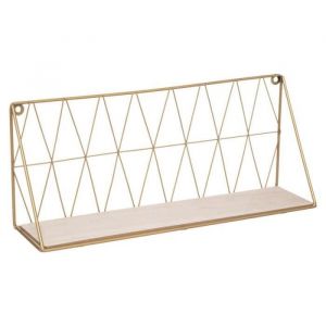 Étagère murale filaire en bois - fer coloris doré - longueur 48 x profondeur 12 x hauteur 20 cm