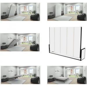 Wallbedking - Lit Escamotable 2 Personnes - 200cm x 160cm - Lit Mural Rabattable - Horizontal - Studio