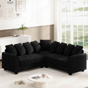 Canapé dangle en L-LEYTN-Canapé 5 places moderne-avec coussins de direction-202x202x74cm-Noir