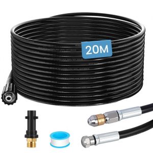 Furet Deboucheur Canalisation Haute Pression 20MTuyau Flexible 180 Bar 60&deg;CAvec AdaptateurBuse Fixe/RotativeRallonge De Tuyau