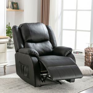 Fauteuil relax inclinable manuel 80 x 90 x 100 cm &ndash; rev&ecirc;tement PU noir pour salon/chambre poche lat&eacute;rale