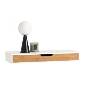SoBuy® FRG93-WN Étagère murale avec tiroir en bois et bambou Armoire à clés Porte-clés Meuble d’entrée de rangement