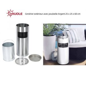 HUOLE Cendrier ext&eacute;rieur avec poubelle en acier inoxydable 12L litres Argent 25 x 25 x 60 cm