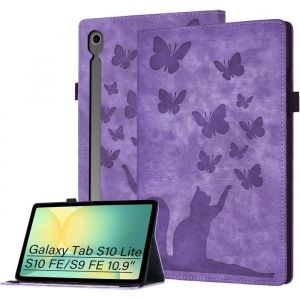 Tab Coque Pour Samsung Galaxy Tab S10 Fe/S9 Fe 10.9 - Cuir Pu &Eacute;tui Tablet Rabattable &Agrave; Motif Chat Et Papillon Support