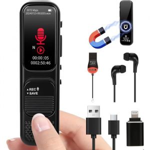 64GB Enregistreur Vocale - 3072 Kbps Num&eacute;rique avec Activation Vocale Lecture & R&eacute;duction du Bruit